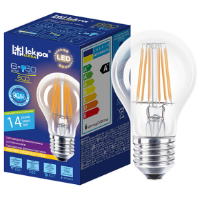 Світлодіодна лампа LED Filament A60CL 6W 3000K E27 прозора. ТМ "Іскра"