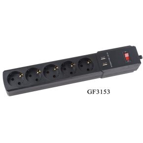 Мережевий фільтр із заземленням на 5 розеток 3м. + 2USB  GF3153  ТМ "Іскра"