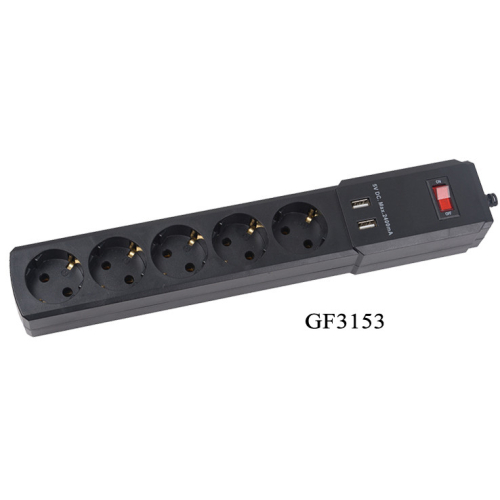 Мережевий фільтр із заземленням на 5 розеток 3м. + 2USB  GF3153  ТМ "Іскра"