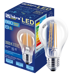 Світлодіодна лампа LED Filament A60 8W 3000K E27 прозора. ТМ "Іскра"