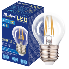 Лампа світлодіодна LED Filament Р45CL 4W 3000K E27 прозора. ТМ "Іскра"